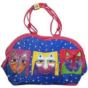 Vintage Laurel Burch Cats Shoulder Bag Canvas Purse Art to Wear Sequins
